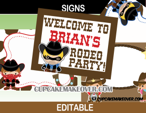 sheriff outlaw cowboy cowgirl editable party sign
