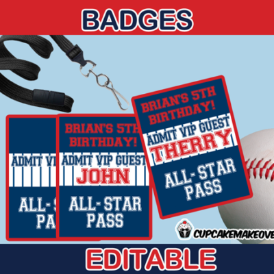editable baseball party all star pass
