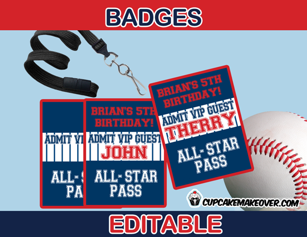 editable baseball party all star pass