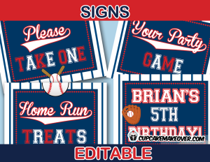 editable sports baseball party signs