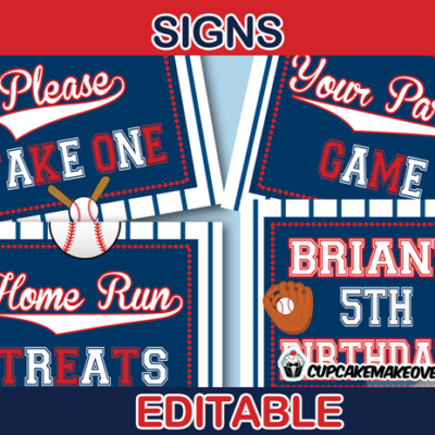 editable sports baseball party signs