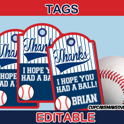 editable sports baseball favor tags labels
