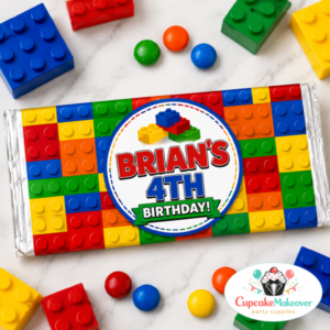 building block party, candy bar wrapper, lego birthday party, personalized candy bar, birthday chocolate wrapper, lego candy wrapper, birthday party favors, building bricks theme, kids birthday decor, printable candy wrapper, custom birthday favors, chocolate bar wrapper, birthday treat ideas, colorful party favors, lego inspired decor, candy party favors, birthday wrapper template, printable birthday decor, custom candy wrapper, party favor printable