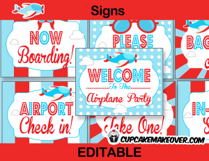cute editable plane baby shower party signs