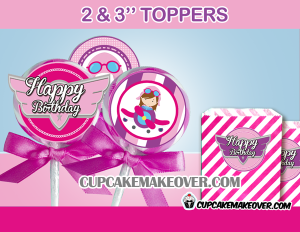 cute editable girl pink airplane toppers wings cupcake