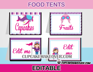 editable food labels airplane girl pink theme