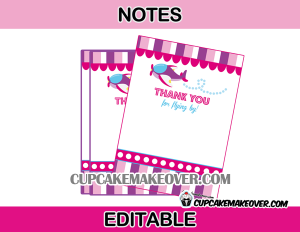 airplane pink editable favor cards girl theme
