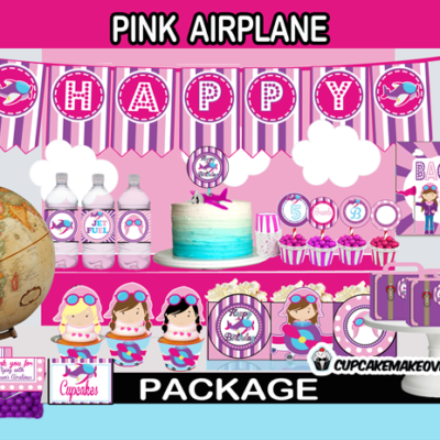 printable cute airplane birthday party package girl
