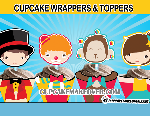cute carnival circus cupcake toppers wrappers printables
