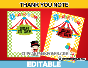 editable favor notes carnival birthday