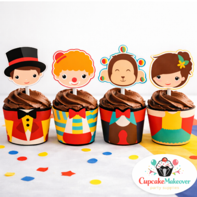 circus toppers and wrappers for cupcake for treats