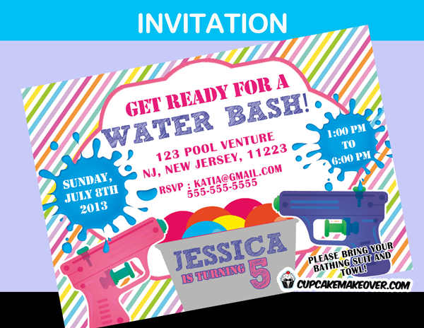 Water Bash Party Invitation for Girls – Personalized