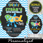 Pool Party Invitation for Boys Blue Chevron, Personalized - D5 ...