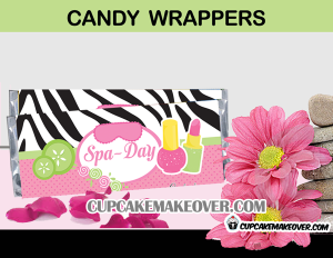 pink green zebra spa candy bar labels