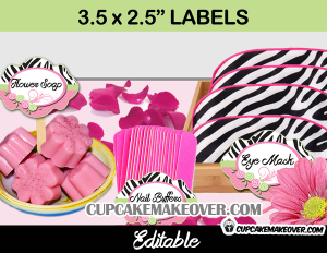 spa editable party stickers