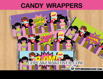 Comic Superhero Girls Party Package - Instant Download - Cupcakemakeover