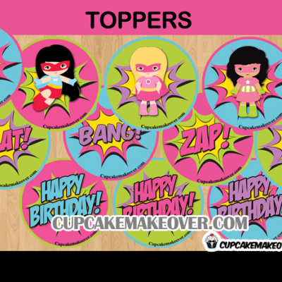 super girl hero birthday cupcake toppers circles