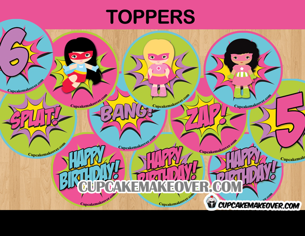 super girl hero birthday cupcake toppers circles