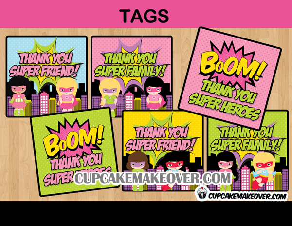 comic book super hero favor tags stickers labels