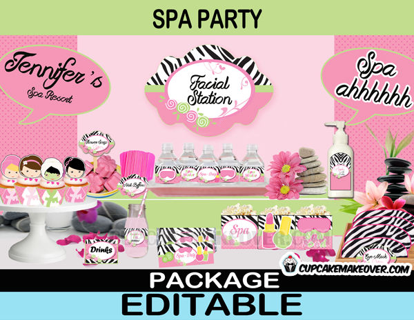 girls spa day printable birthday package