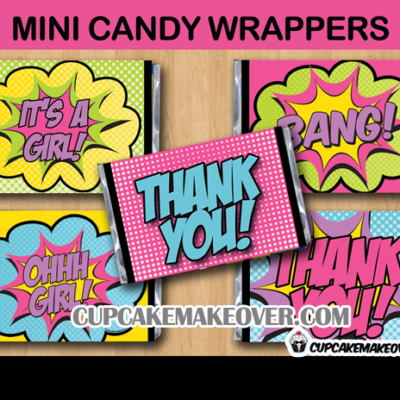 baby shower comic girl mini candy labels