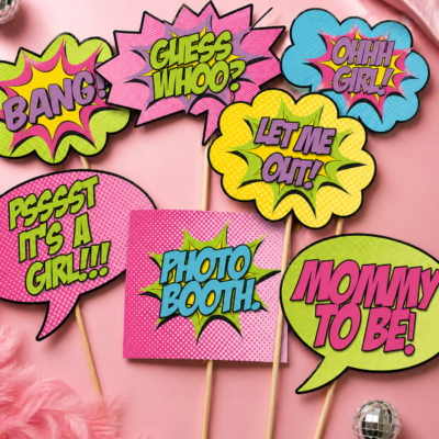 comic girl baby shower photo props