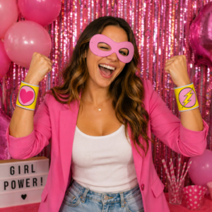 girl power party props, superhero girl party, baby shower girl props, comic party accessories, printable photo booth props, pink superhero theme, party mask printable, power cuff printable, girl birthday decor