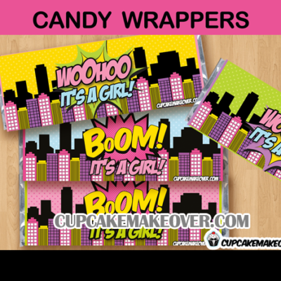 baby shower comic super girl candy bar labels