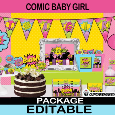 comic super hero girl baby shower printables party kit