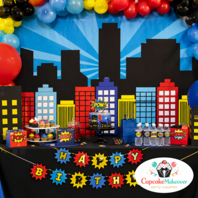 superhero backdrop, comic party backdrop, city skyline backdrop, superhero birthday decor, comic theme party, party background printable, superhero party decorations, kids birthday backdrop, comic book theme decor, dessert table backdrop, photo booth background, superhero city decor, pop art backdrop, birthday party setup, comic skyline design, party wall decor, superhero theme party, kids party decorations, printable backdrop, comic party supplies