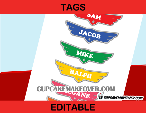 editable pilot wings name badge airplane party