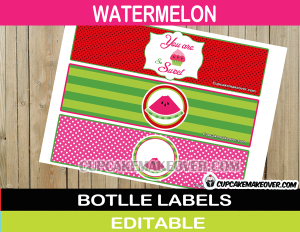 watermelon birthday bottle labels