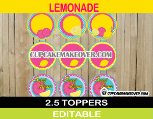 Pink Lemonade Tags Cupcake Toppers