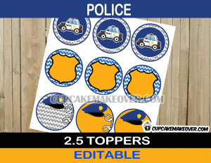 editable police cupcake toppers