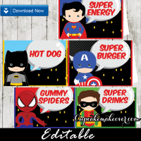 Comic Superhero Food Tents, Editable Labels - INSTANT DOWNLOAD ...
