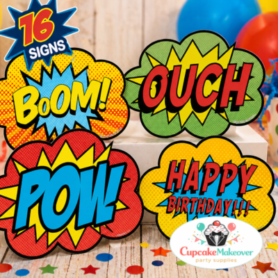 pop art party, comic style decor, boom pow zap, superhero birthday, comic birthday party, pop art decorations