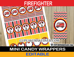fire truck firefighter candy labels
