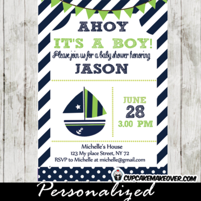 green blue sailboat nautical baby shower invitation boys