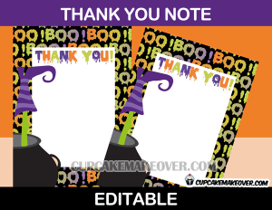 editable Halloween thank you cards