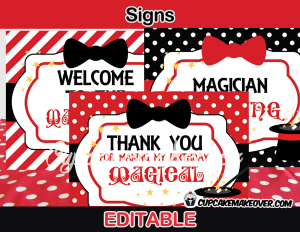 editable magic birthday party signs