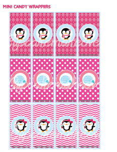 pink penguin mini candy labels