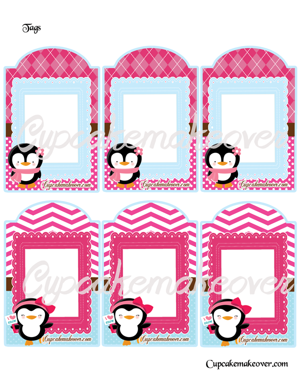 printable pink penguin gift tags