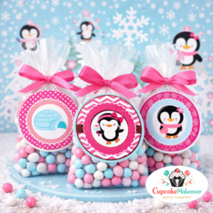 pink penguin decorations Winter Wonderland Toppers
