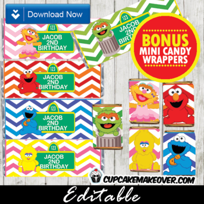 personalized elmo and friends sesame street candy bar labels