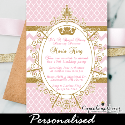 soft pink gold glitter royal princess birthday invitation