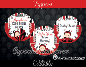 editable red Lady bug favor tags gift labels