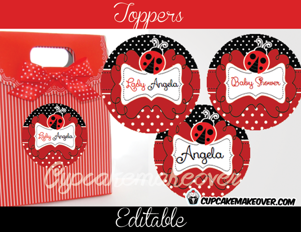 editable red lady bug favor stickers