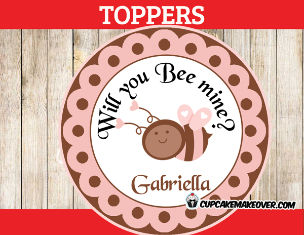 printable will you bee mine valentines tags toppers