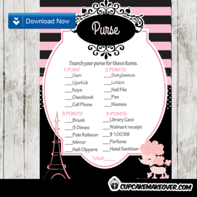 pink poodle paris baby shower games printable