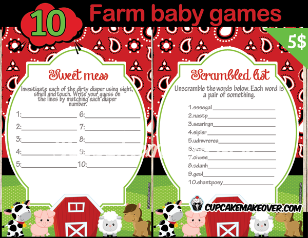 Barnyard Baby Shower Games printable